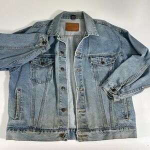 Vintage Structure Distressed Jean Jacket Mens L Blue Denim Trucker Western 90s